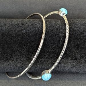 2 piece Bangle Set Silver Color with Turquoise